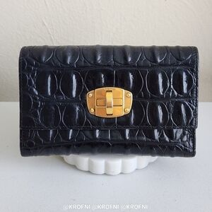 MIU MIU Black Croc-Embossed Leather Trifold Wallet